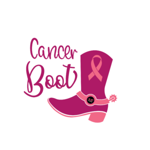 give cancer the boot slogan with pink cowboy boot and breast cancer pink ribbon